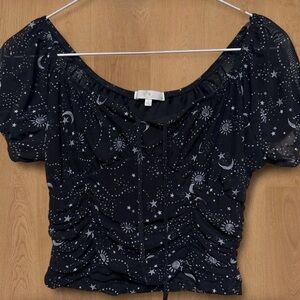 Ultra Flirt Black Celestial Print Blouse